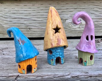 Gnome/fairy house hand built pottery fairy gardens one of a kind home decor whimsical garden decor wizard house your choice