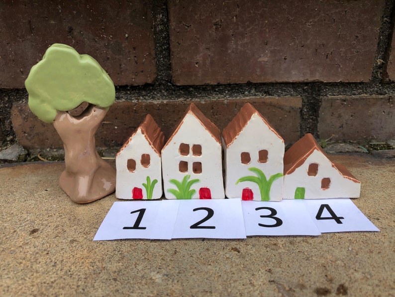 Miniature houses clay houses pottery houses clay trees fairy gardens home decor clay village house warming gift hand made collectible image 3