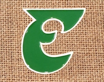 Pin de mochila con solapa esmaltada, logo "E" verde Kelly retro de Filadelfia/fútbol