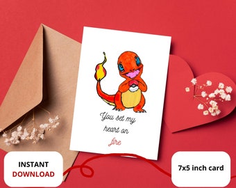 Valentine printable card, boyfriend girlfriend card, funny love you card,  pokemon valentines day card