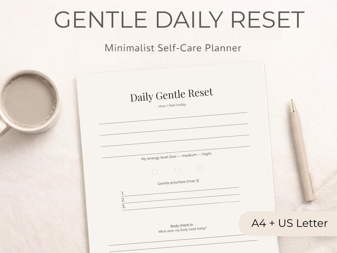 Gentle Daily Reset Planner Printable | Minimalist Self Care Routine PDF ...