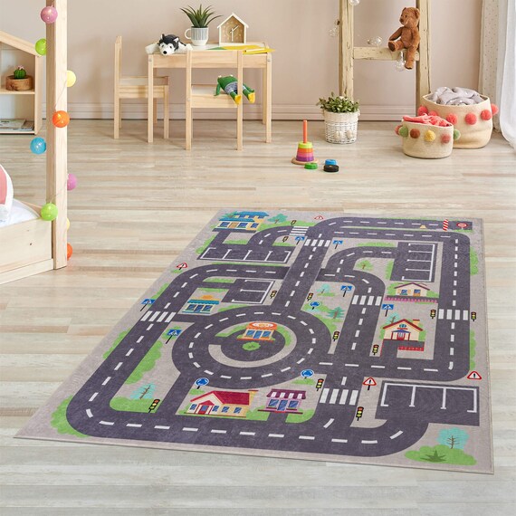 Pasha Home Kinderteppich Autoteppich Teppiche fürs Kinderzimmer antirutsch  und schmutzabweisend Spielteppich mit Straßenmotiv waschbar - .de