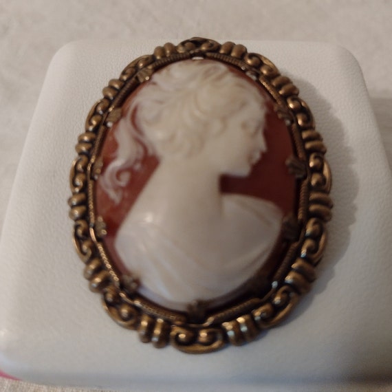 Vintage Germany Cameo Pink Brooch. Gold Toned Set… - image 1