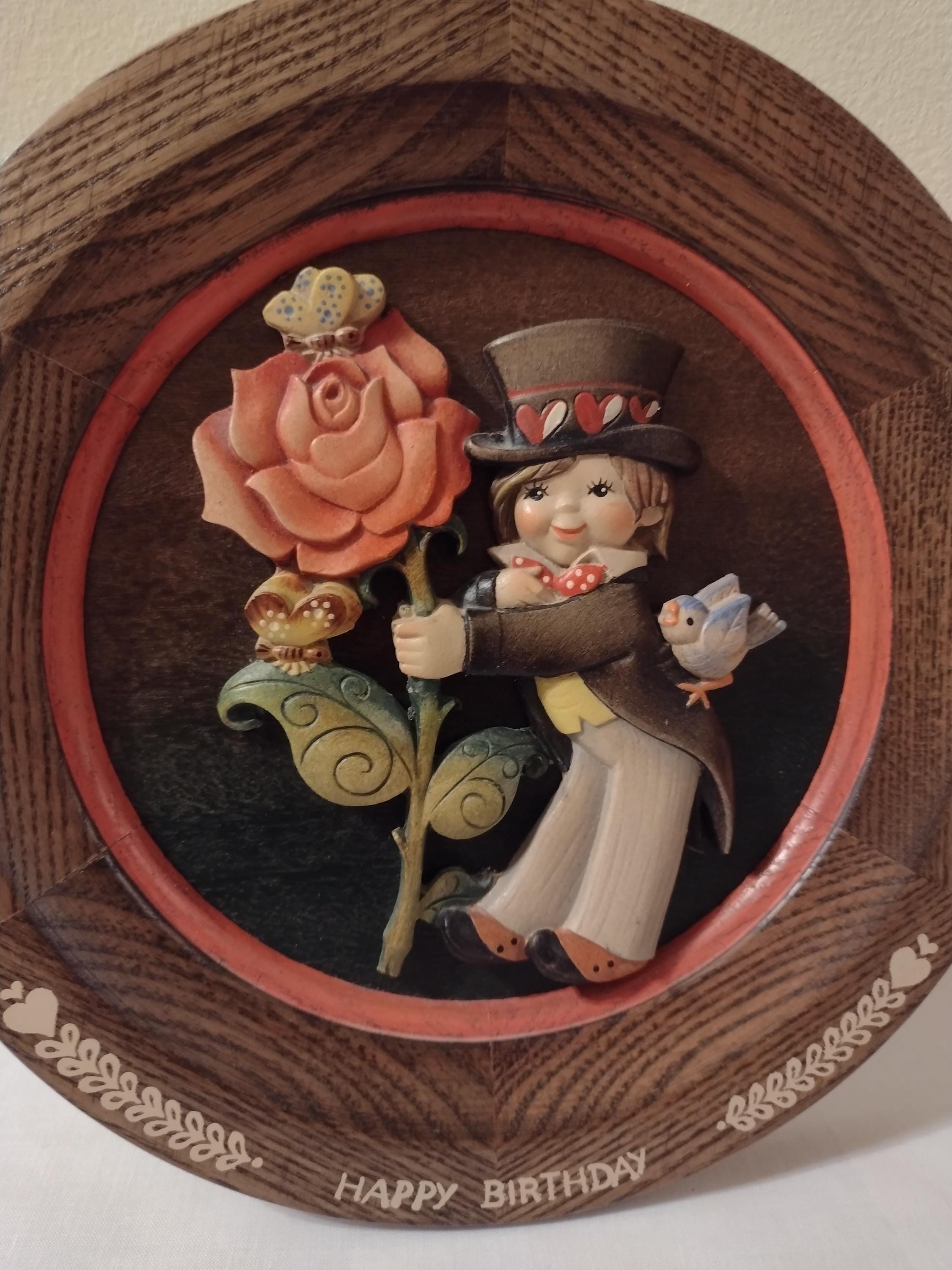 Vintage Wall Plaque. ANRI 1974. Hand Wooden Carved. Birthday. Boy