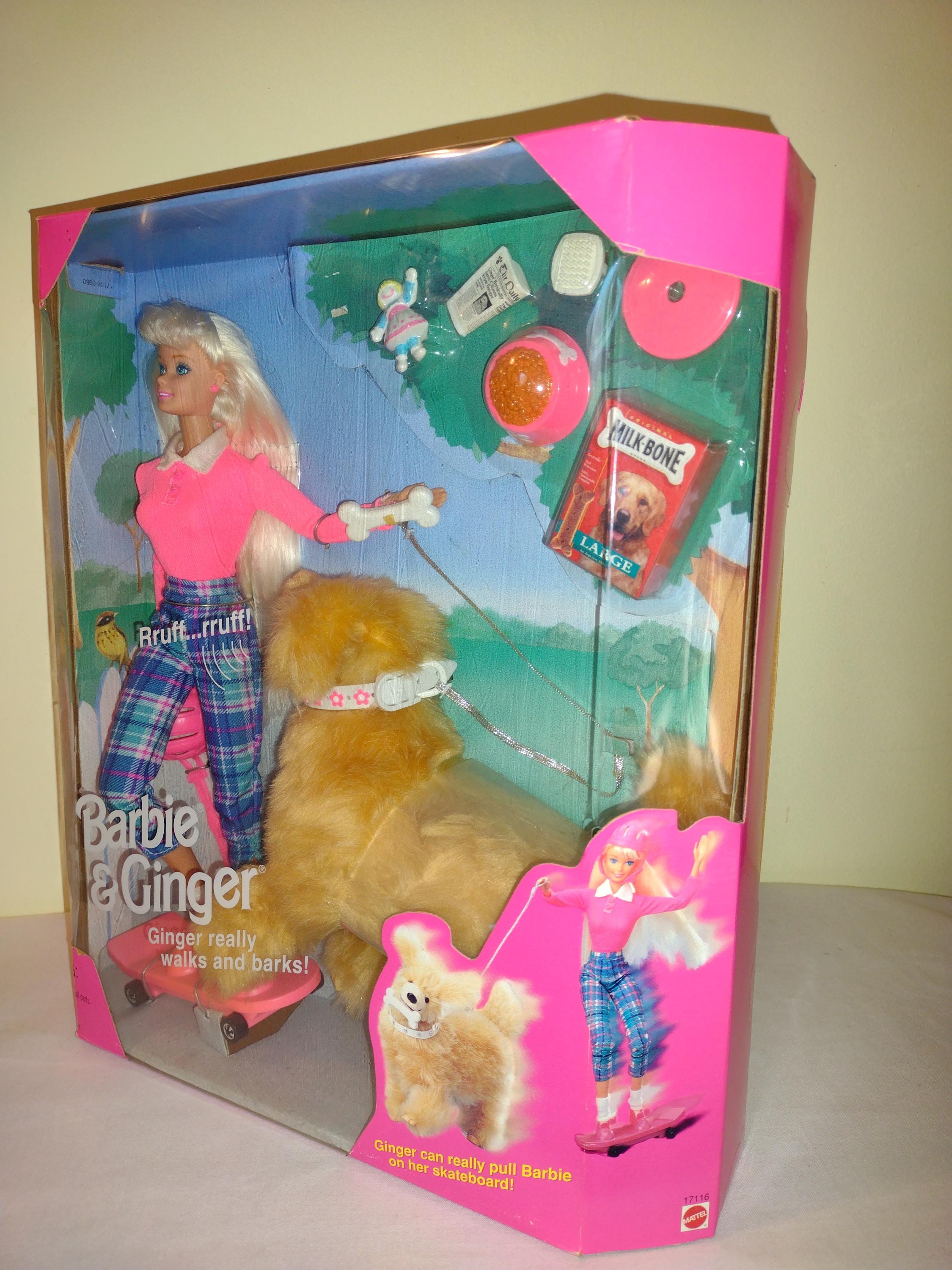 Barbie and Ginger Pet Dog Doll Set with Accessories 17116  Barbie & Ginger Doll Set 17116 1997 Mattel Interactive Barking Dog main image 1