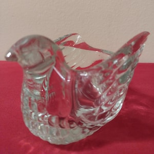 Vintage Avon Crystal Dove. Clear Glass Votive Candle Holder. Size 5&quot; Long.