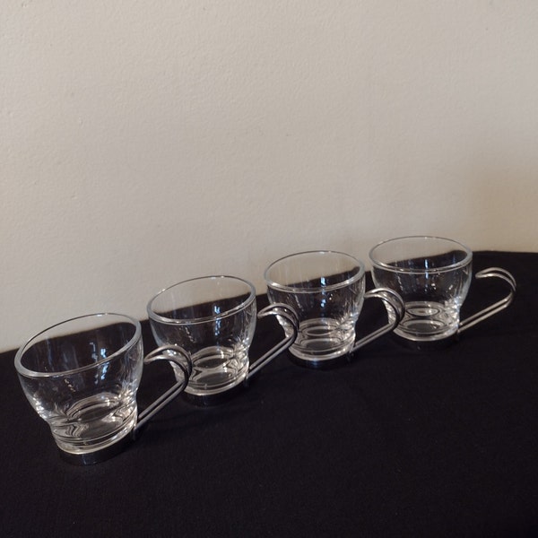 Vintage Set Of 4 Vitrosax Espresso Cups. Made In Italy. Size 2 1/2" Tall, 8 1/2" Wide. New Condition.