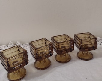 Antique 4 Square Brown Glass With Ribbed Sides. Rare Find. Size 2" Tall, 6" Wide.
