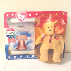 Vintage Liberty Bear Plush Toy. DOB Summer 1996. TY Beanie Babies Collector&#39;s Choice. Made In China.