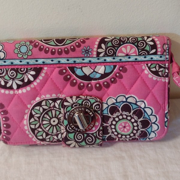 Vera Bradley Wallet. Pink & Designs. Wallet Have 2 Compartments, And Side Zipper Pocket. Size 5"high, 8"wide.