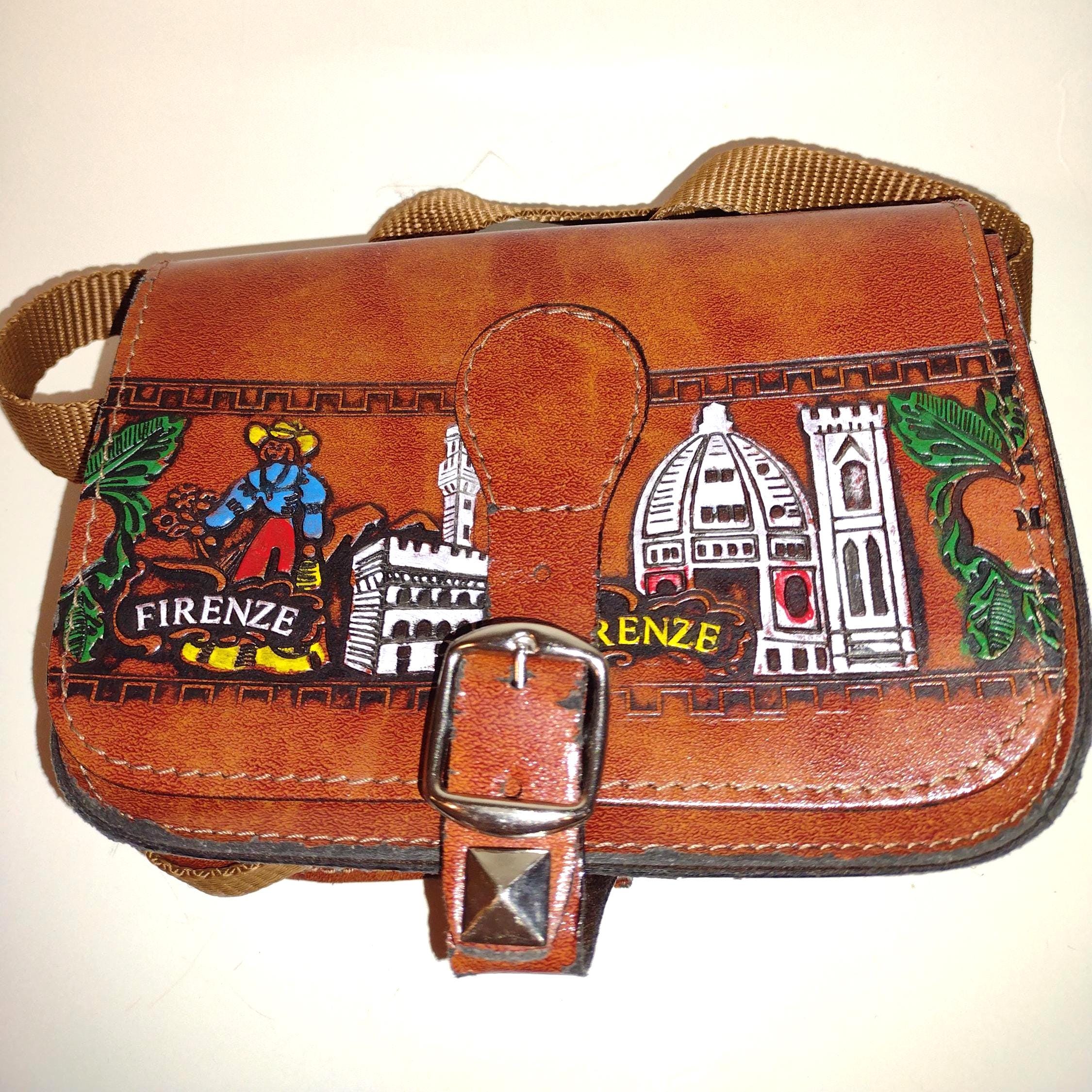 Vintage Italian Firenze Brown Mini Crossbody Purse. Size 5 Tall