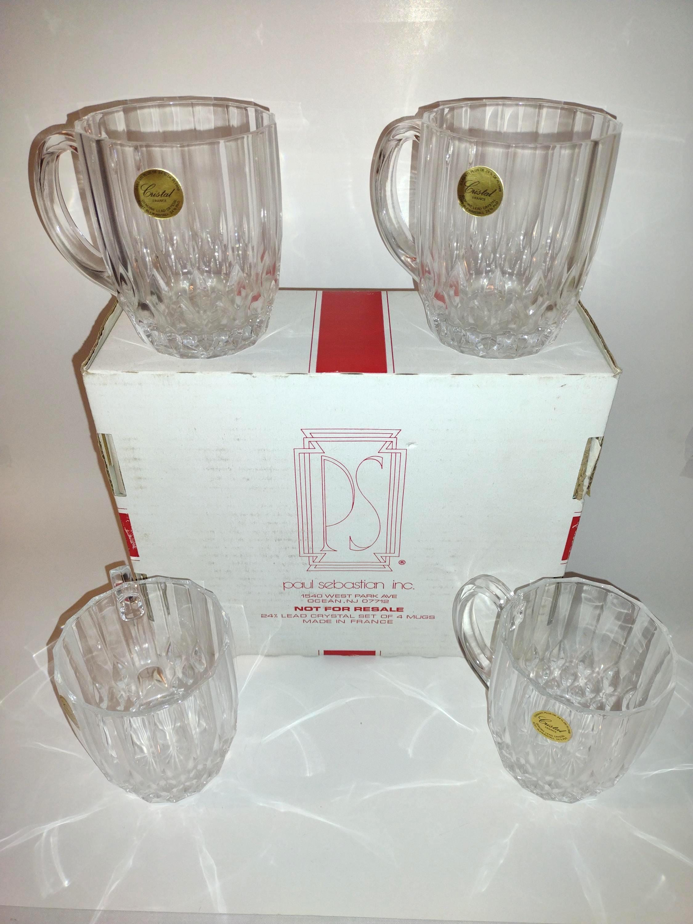 Vintage Set of 4 Lead Crystal Glass Coffee Mugs. Paul Sebastian 