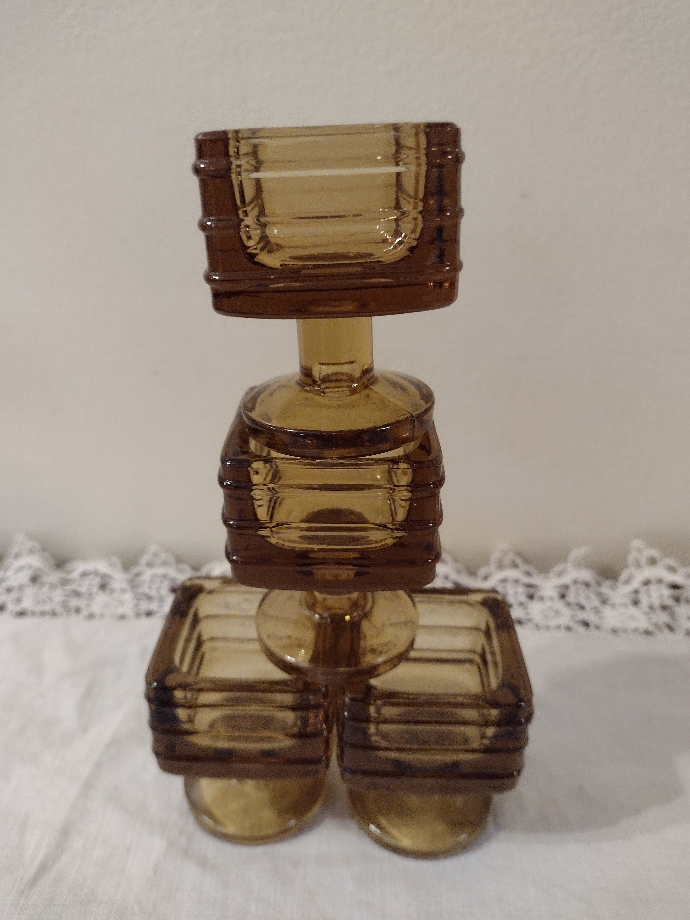 Square Ribbed Glass Antique 4 Square Brown Glass With Ribbed Sides. Rare Find. Size 2