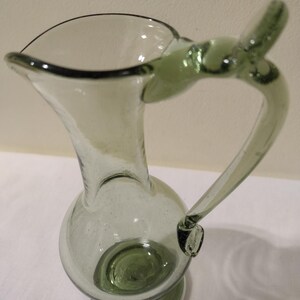 Vintage Hand Blown Pitcher. Color Olive Green. Size 7" Tall. Excellent Condition.