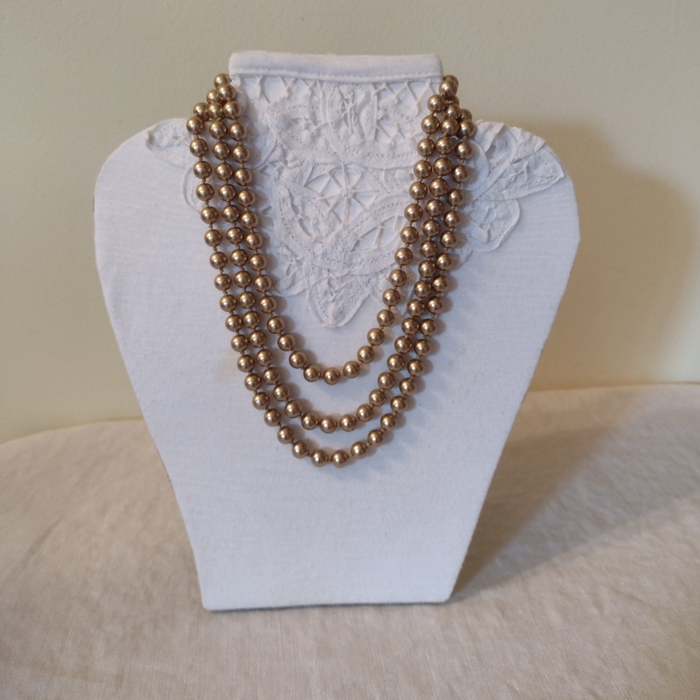 Vintage Monet Three Strand Necklace. Costume Pearl Necklace