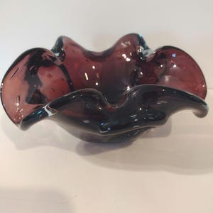 Vintage Murano Glass Bowl Or Ashtray Wavy Top. Size 4" Tall