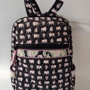 Vera Bradley Black Pink Elephant Quilted Drawstring Backpack vera bradley elephant backpack products for sale | eBay main image 4