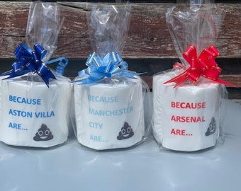 1 x Novelty fun football toilet rolls Arsenal, Manchester City, Aston Villa (only printed on one piece)