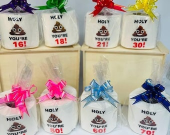 Novelty Toilet Roll Gift Birthday Present age 18, 21, 30, 40, 50, 60 ,70 funny, humour (only printed on one piece)