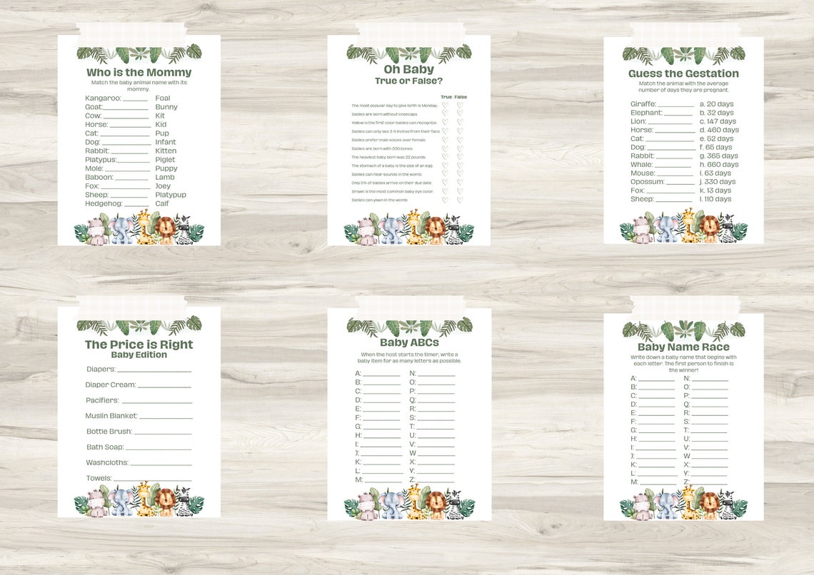 Safari Baby Shower Games Ready-to-print Baby Shower Games Baby Shower ...
