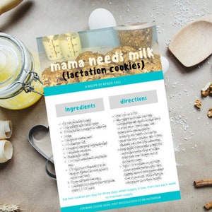 Miracle Lactation Cookie Recipe Card | Increase Breast Milk Supply | Lactation Balls | Lactation Cookies