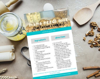 Miracle Lactation Cookie Recipe Card | Increase Breast Milk Supply | Lactation Balls | Lactation Cookies