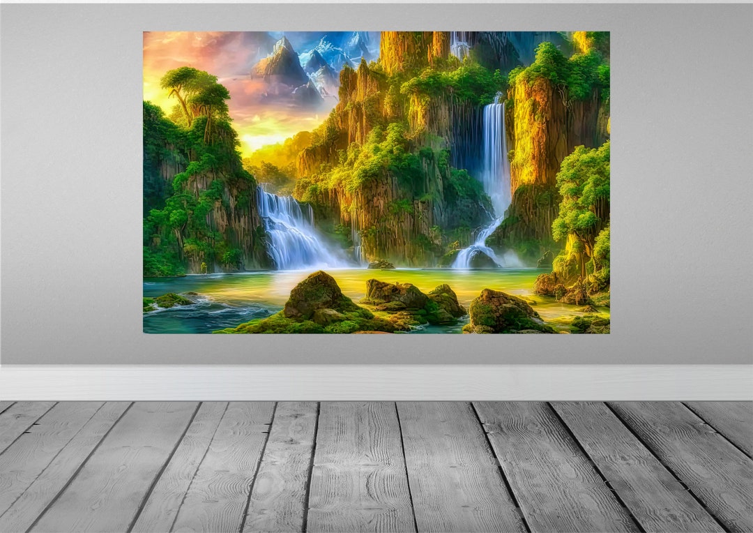 MOUNTAIN Artwork WATERFALL Wall Art FOREST Waterfall Etsy