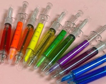 Syringe Pen Syringe Highlighter, Set of 2 Syringe Stationary, Nurse Pen Midwife Pen Doctor Pen NHS Pen, Nurse Stationary Student Essentials