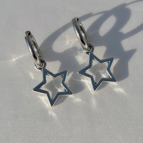 Star hoops | grunge jewelry hypoallergenic earrings y2k goth edgy alt fairy punk aesthetic dangly chunky coquette minimalist