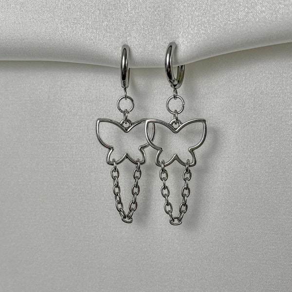 Hollow butterfly earrings | grunge jewelry hypoallergenic y2k goth edgy alt fairy punk aesthetic star dangly chunky coquette minimalist