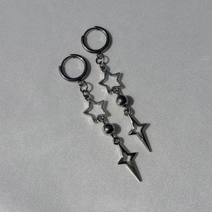 Boucles d'oreilles pendantes étoiles Polaris | Bijoux en argent hypoallergénique grunge Y2K