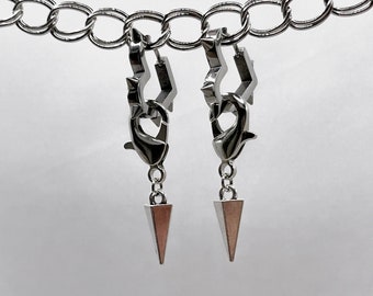 Heart Spike Dangle Earrings | Hypoallergenic Silver Grunge Huggie Jewelry