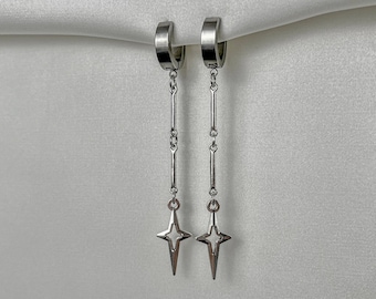 Classic Star Dangle Earrings | Hypoallergenic Grunge Silver Huggie Jewelry