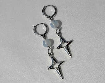 Opal Star Dangle Earrings | Hypoallergenic Y2K Grunge Silver Jewelry