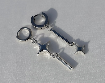 Stardust Dangle Earrings | Hypoallergenic Mismatched Grunge Silver Huggie Jewelry