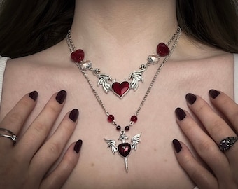 Vampress Chain Necklace | Hypoallergenic Y2K Goth Grunge Heart Silver Jewelry