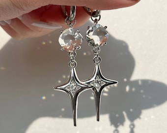 Crystal Star Dangle Earrings | Hypoallergenic Y2K Grunge Jewelry