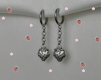 Strawberry earrings | grunge jewelry hypoallergenic y2k goth edgy alt fairy punk aesthetic star dangly chunky coquette minimalist