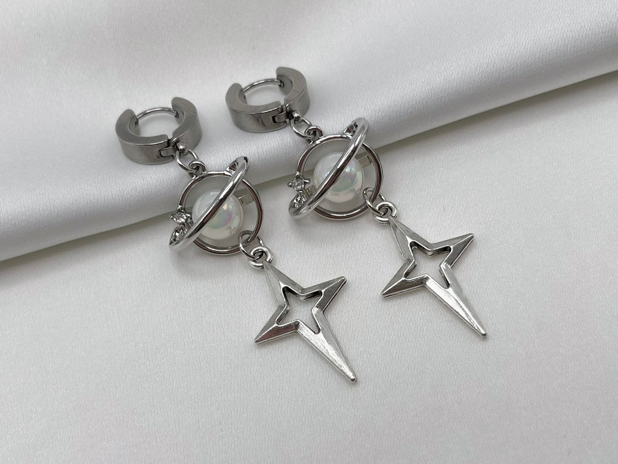 Neptune earrings | grunge jewelry hypoallergenic y2k alt goth edgy punk star silver dangly nickel free