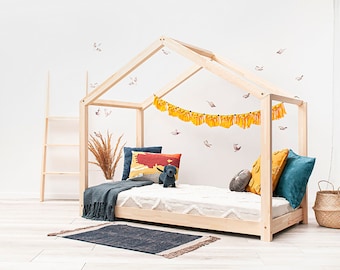 Cama Montessori en forma de casa – Madera natural, cama minimalista Lit Cabane Pipit