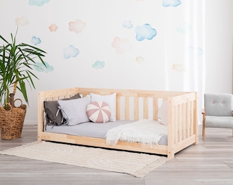 Litera Montessori – Cama infantil Falco de madera con forma de casita, madera natural, diseño escandinavo.