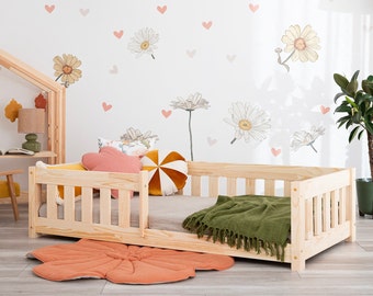 Cama Montessori Vedo con barandilla de seguridad – Cama infantil de madera natural