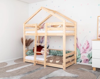 Montessori Bunk Bed – Saja 2 Double House Bed for Kids, Natural Wood, Scandinavian Design