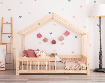 Hausbett Kinderbett mit Runde Geländer, Montessori Bodenbett, Pipit, House Bed 120x200, 140x200