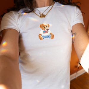Vintage Ralph Lauren Teddy Bear Inspired Baby Tee | Y2K 90s Style T-Shirt | Vintage Baby Tee | American Flag Baby Tee