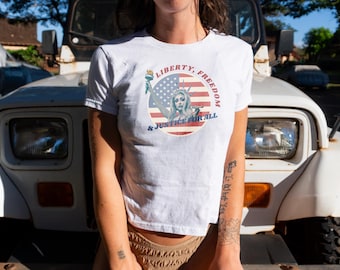Chappell Roan Lady Liberty Y2K Baby Tee, Retro Style Cropped T-Shirt | Vintage 90s Style Tee | July 4 Patriotic Shirt