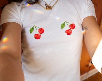 Cherry Baby Tee | Coquette Aesthetic 90s Baby Tee | Y2K Vintage Crop Top for Women