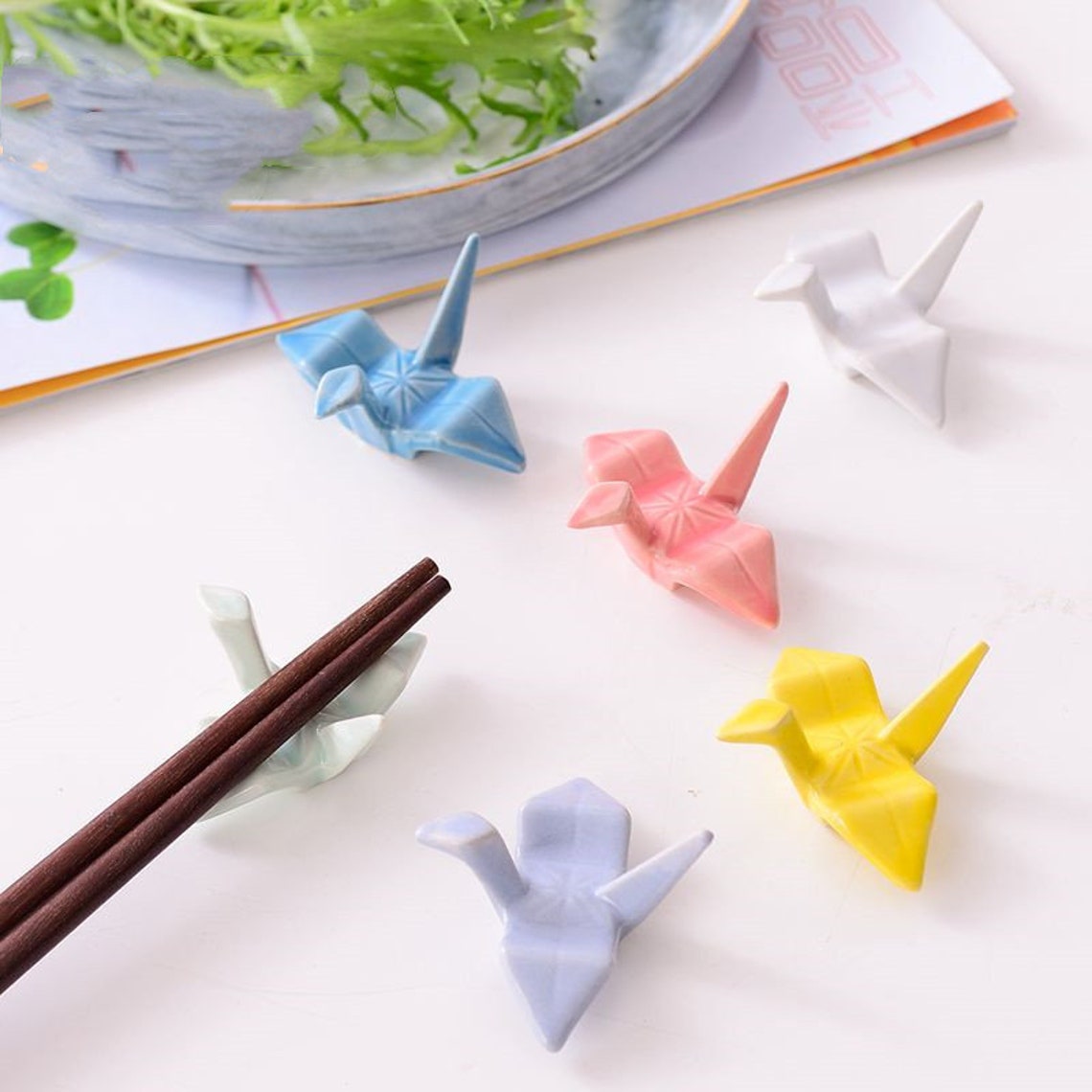 Ceramic Thousand Paper Crane Chopstick Holder Set of 6 Etsy