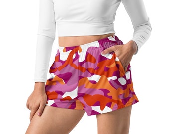 Pantaloncini sportivi da donna lesbica, pantaloncini sportivi mimetici Sapphic, taglie XS-3XL, abbigliamento sportivo con bandiera dell'orgoglio lesbico mimetico