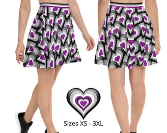 Asexual Skirt, Asexual Flag Color Skirt, Plus Size Skirt, ACE Skater Skirt, Hearts Skirt, Sizes XS-3XL, Pride Month, Pride Clothes, LGBTQ